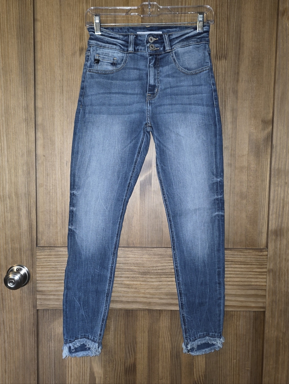 KanCanWomen’s Mid-Blue High-Rise Skinny Jeans - Frayed Hem